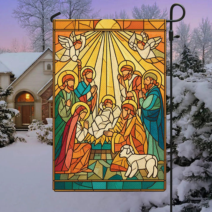 Christianartworkshop Gartenflagge mit strahlender Bemalung, Weihnachtskrippe, leuchtende Weihnachtsszene - image 2