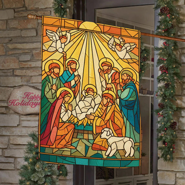 Christianartworkshop Gartenflagge mit strahlender Bemalung, Weihnachtskrippe, leuchtende Weihnachtsszene - image 1