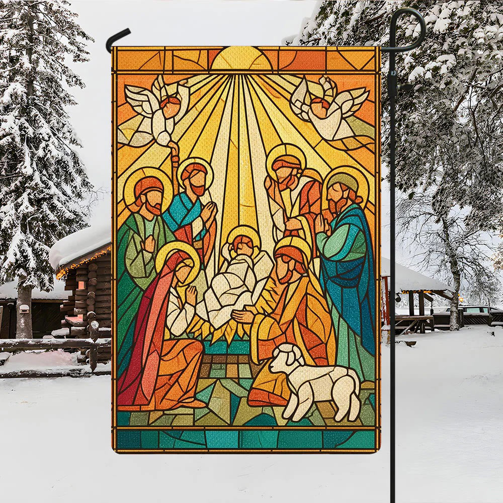 Christianartworkshop Gartenflagge mit strahlender Bemalung, Weihnachtskrippe, leuchtende Weihnachtsszene - image 4