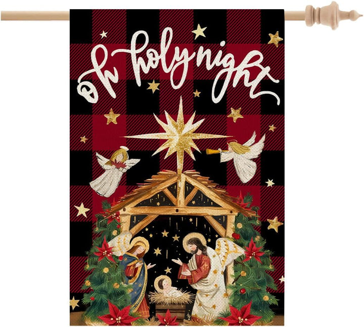 Christianartworkshop Traditionelle O Holy Night Buffalo Plaid Krippen-Gartenflagge mit Engeln - image 6