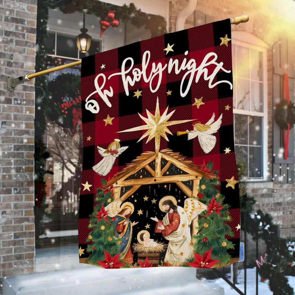Christianartworkshop Traditionelle O Holy Night Buffalo Plaid Krippen-Gartenflagge mit Engeln - image 3