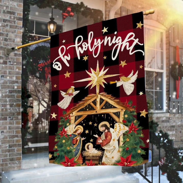 Christianartworkshop Traditionelle O Holy Night Buffalo Plaid Krippen-Gartenflagge mit Engeln - image 3