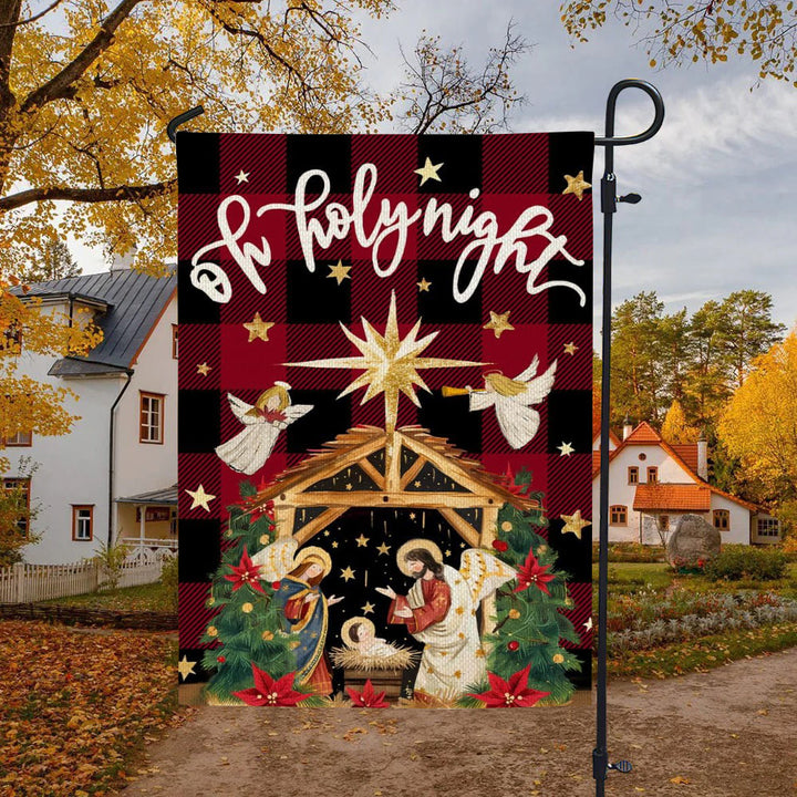 Christianartworkshop Traditionelle O Holy Night Buffalo Plaid Krippen-Gartenflagge mit Engeln - image 4