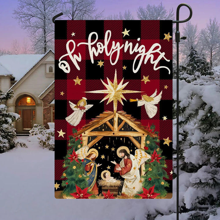 Christianartworkshop Traditionelle O Holy Night Buffalo Plaid Krippen-Gartenflagge mit Engeln - image 2