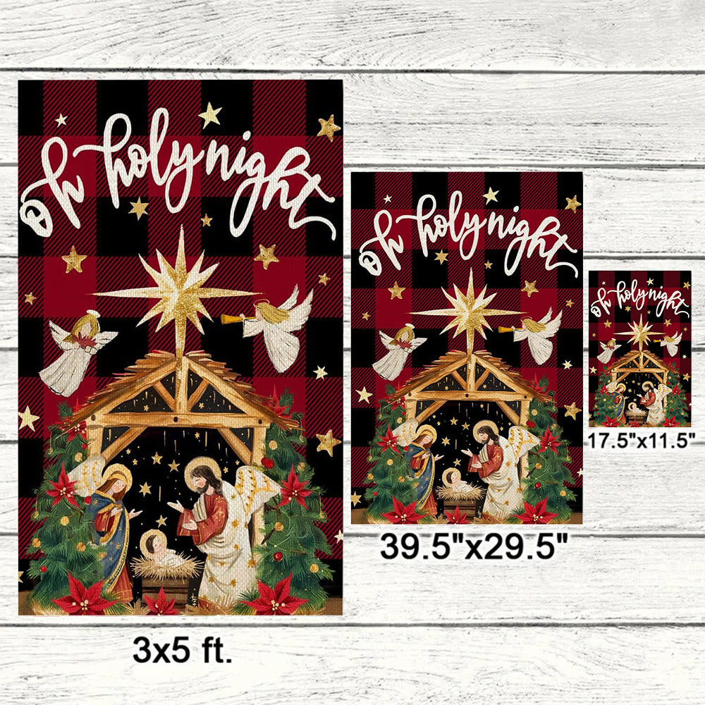 Christianartworkshop Traditionelle O Holy Night Buffalo Plaid Krippen-Gartenflagge mit Engeln - image 5