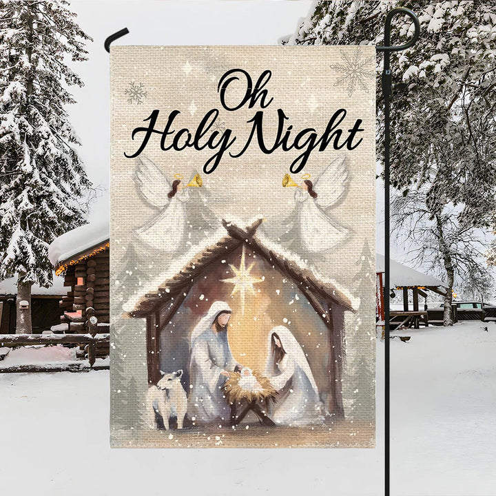 Christianartworkshop Gartenflagge „Snowy Oh Holy Night“ mit Krippenmotiv, Glaube, gefüllte Weihnachtsszene - 90×150cm (3×5 Fuß) - image 0