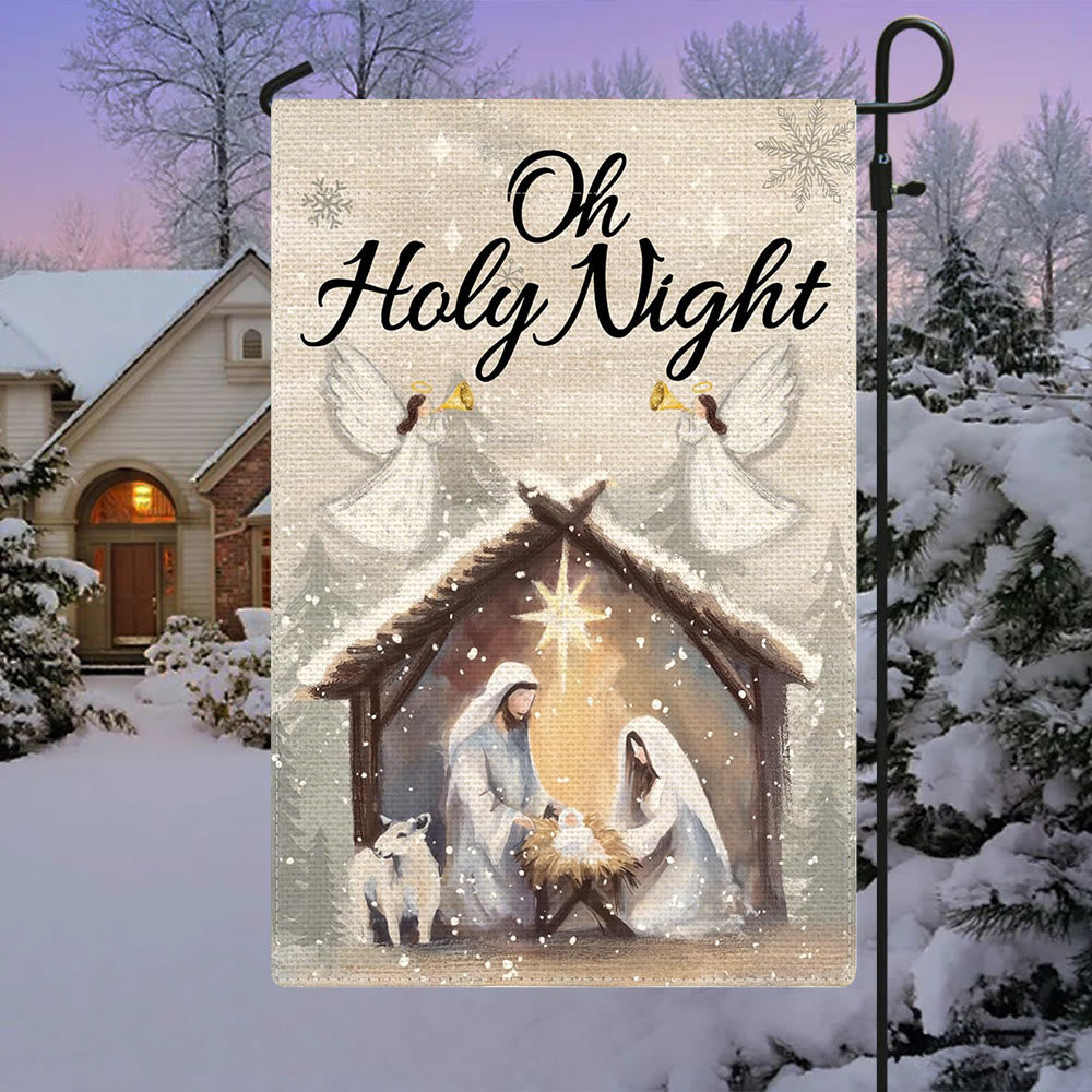 Christianartworkshop Gartenflagge „Snowy Oh Holy Night“ mit Krippenmotiv, Glaube, gefüllte Weihnachtsszene - image 1