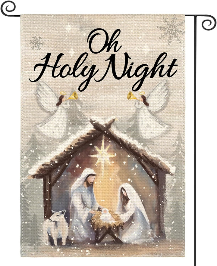 Christianartworkshop Gartenflagge „Snowy Oh Holy Night“ mit Krippenmotiv, Glaube, gefüllte Weihnachtsszene - image 6