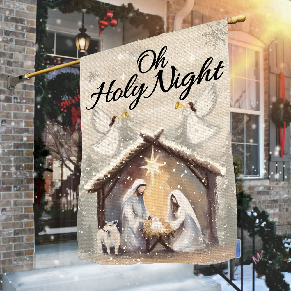 Christianartworkshop Gartenflagge „Snowy Oh Holy Night“ mit Krippenmotiv, Glaube, gefüllte Weihnachtsszene - image 2
