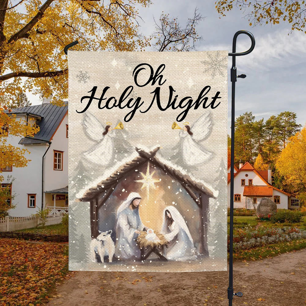 Christianartworkshop Gartenflagge „Snowy Oh Holy Night“ mit Krippenmotiv, Glaube, gefüllte Weihnachtsszene - image 4