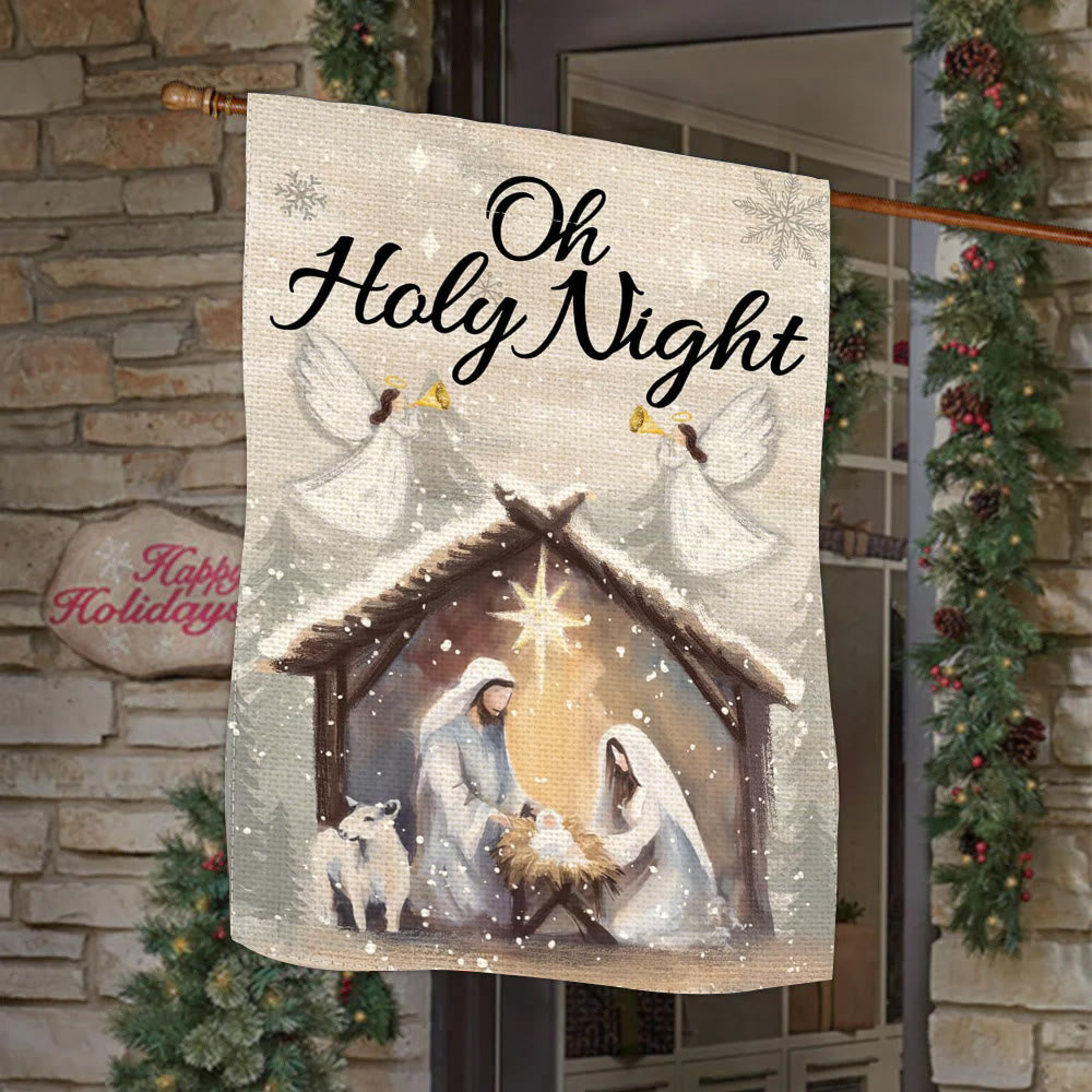 Christianartworkshop Gartenflagge „Snowy Oh Holy Night“ mit Krippenmotiv, Glaube, gefüllte Weihnachtsszene - image 3