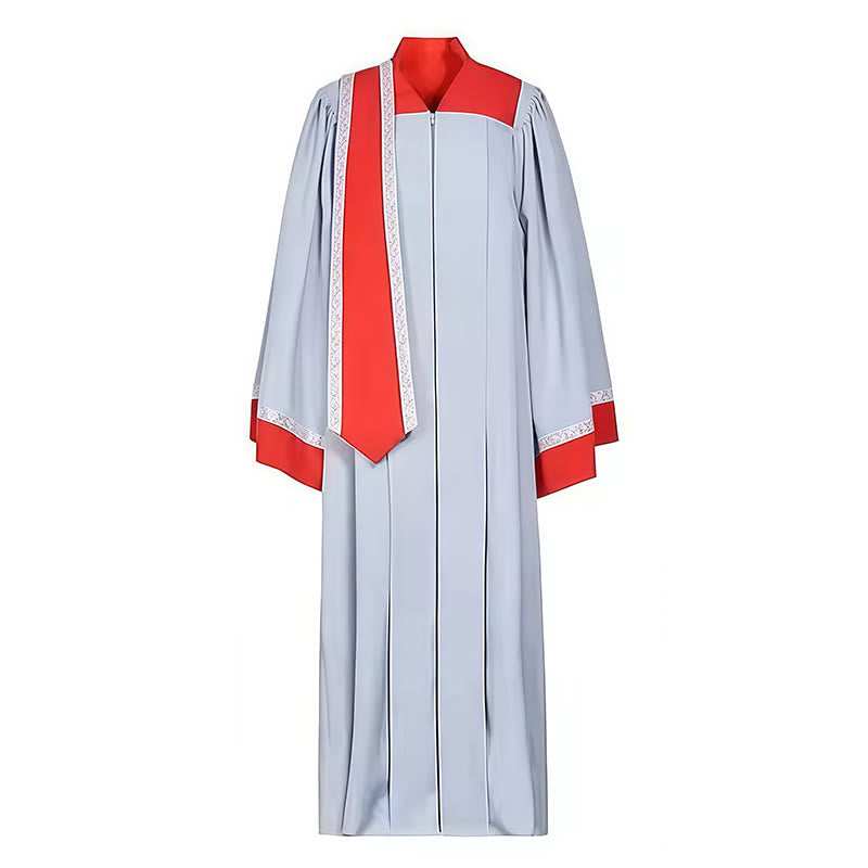 Christianartworkshop Priesterrobe für heilige Zeremonien – Grau und Rot mit zarten Details - image 2
