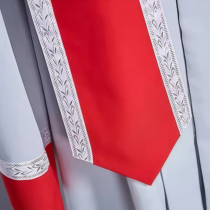 Christianartworkshop Priesterrobe für heilige Zeremonien – Grau und Rot mit zarten Details - image 7
