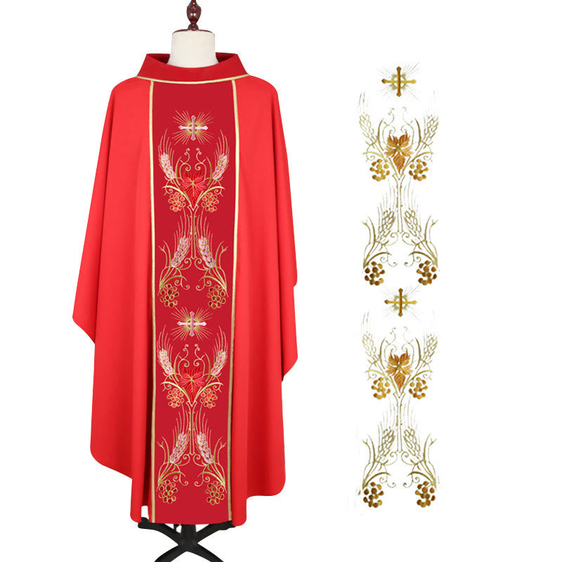 Christianartworkshop Kasel in verschiedenen Farben mit verziertem Weizen, Trauben und Kreuz - Rot - Einheitsgröße - image 0