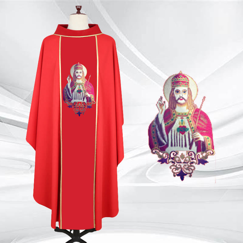 Christianartworkshop Gold – Kasel mit Verzierung in mehreren Farben mit katholischer Figur - Rot - Einheitsgröße - image 1