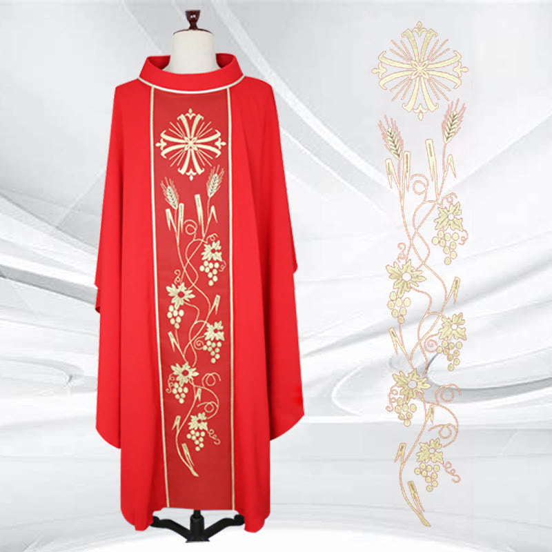 Christianartworkshop Mehrfarbige Kasel mit Kreuz, Kelch und Weizen – Traubenmotiven - Rot - Einheitsgröße - image 1