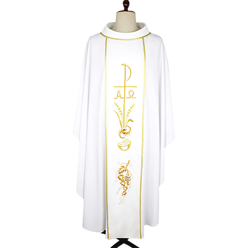 Christianartworkshop Zeremonieller Kasel in verschiedenen Farben mit heiligen Bildern - Weiß - Einheitsgröße - image 4