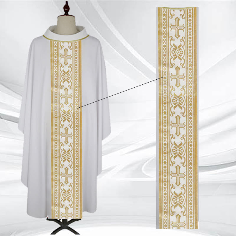 Christianartworkshop, sortiert – Farbiges Kasel-Set mit goldenem Kreuz und verzierten Bändern - Weiß - Einheitsgröße - image 3