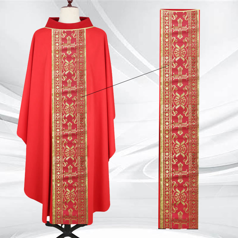 Christianartworkshop, sortiert – Farbiges Kasel-Set mit goldenem Kreuz und verzierten Bändern - image 1