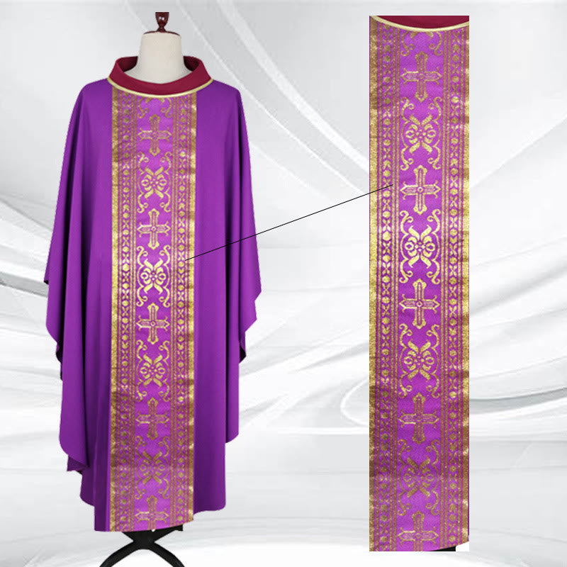 Christianartworkshop, sortiert – Farbiges Kasel-Set mit goldenem Kreuz und verzierten Bändern - Lila - Einheitsgröße - image 4