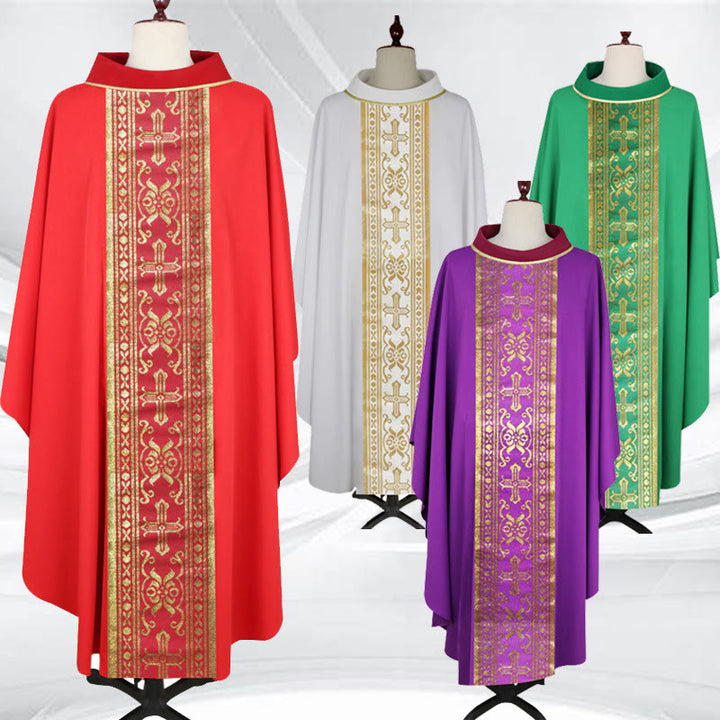Christianartworkshop, sortiert – Farbiges Kasel-Set mit goldenem Kreuz und verzierten Bändern - Rot - Einheitsgröße - image 0