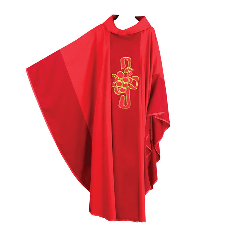 Christianartworkshop Symbolische mehrfarbige Kasel mit goldenem Kelch – Hostienelemente - Rot - Einheitsgröße - image 0