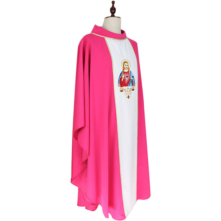 Christianartworkshop Kasel in leuchtendem Rosa mit weißem Einsatz und Herz-Jesu-Motiv - image 3
