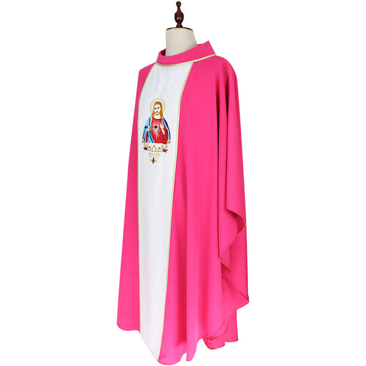 Christianartworkshop Kasel in leuchtendem Rosa mit weißem Einsatz und Herz-Jesu-Motiv - image 2