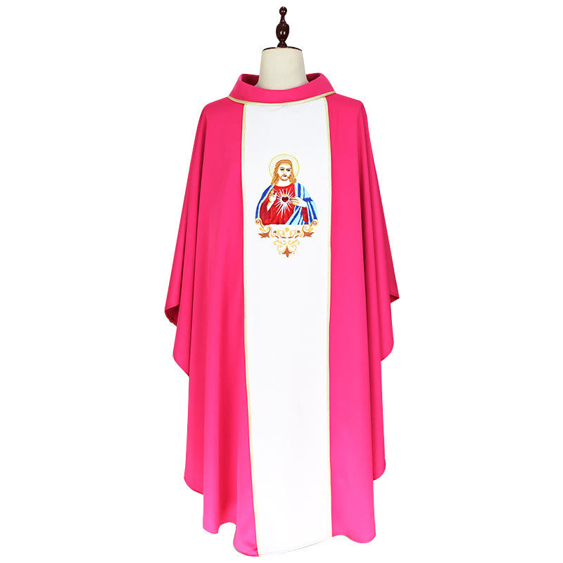 Christianartworkshop Kasel in leuchtendem Rosa mit weißem Einsatz und Herz-Jesu-Motiv - Rosa & Weiß - Einheitsgröße - image 0
