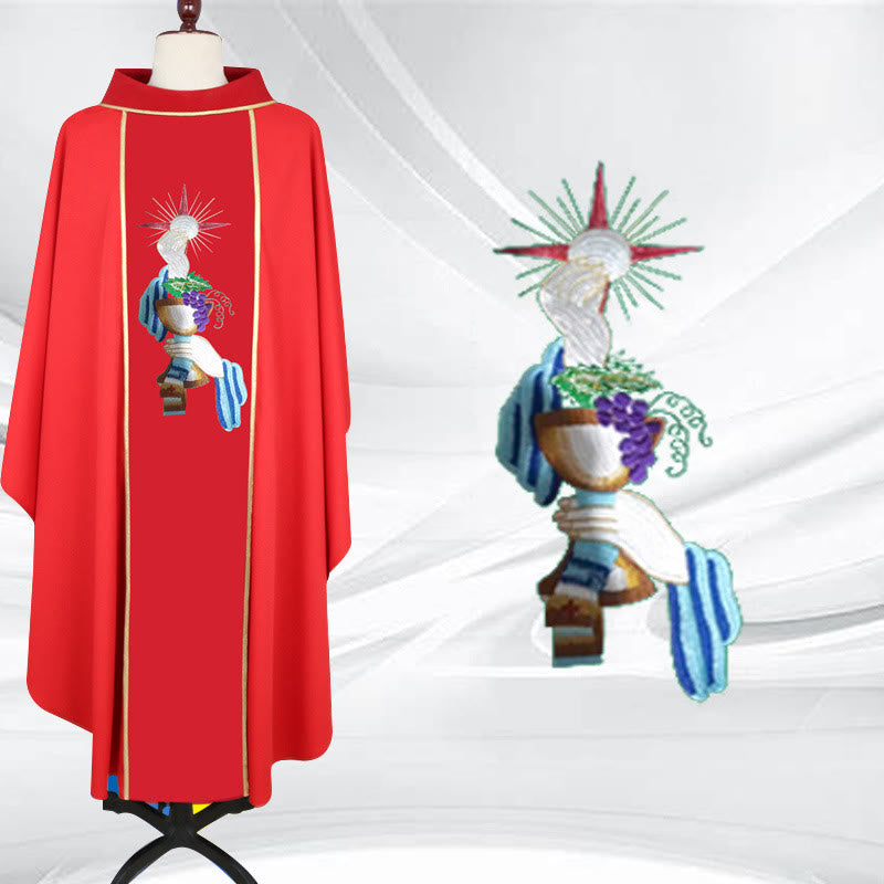 Christianartworkshop Kasel in vierfarbig mit Kelch - Trauben - Handmotive - image 1