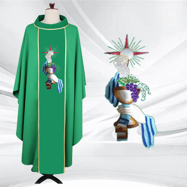 Christianartworkshop Kasel in vierfarbig mit Kelch - Trauben - Handmotive - Grün - Einheitsgröße - image 2