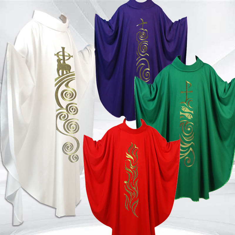 Christianartworkshop Elegante, mehrfarbige Kasel mit goldenem Lamm und Spiralelementen - Rot - Einheitsgröße - image 0