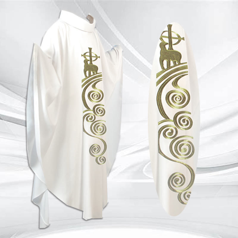 Christianartworkshop Elegante, mehrfarbige Kasel mit goldenem Lamm und Spiralelementen - Weiß - Einheitsgröße - image 5
