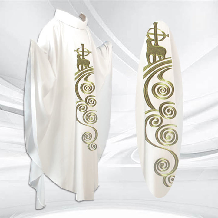 Christianartworkshop Elegante, mehrfarbige Kasel mit goldenem Lamm und Spiralelementen - Weiß - Einheitsgröße - image 5
