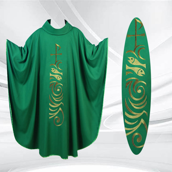 Christianartworkshop Elegante, mehrfarbige Kasel mit goldenem Lamm und Spiralelementen - Grün - Einheitsgröße - image 4