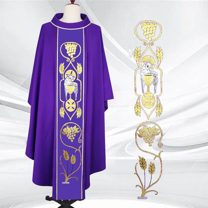 Christianartworkshop, sortiert – Farbiges Kasel-Set mit goldenen Lamm-, Trauben- und Kelchmotiven - Lila - Einheitsgröße - image 5