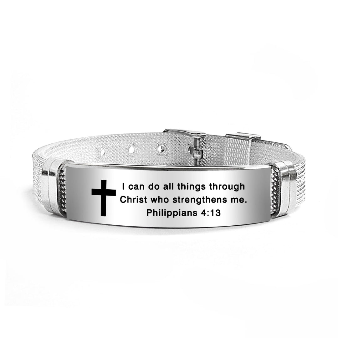 Christianartworkshop Multi-Style Motivations-Kreuzarmband mit Bibelversen - Schwarzes PVC 4:13 - image 59