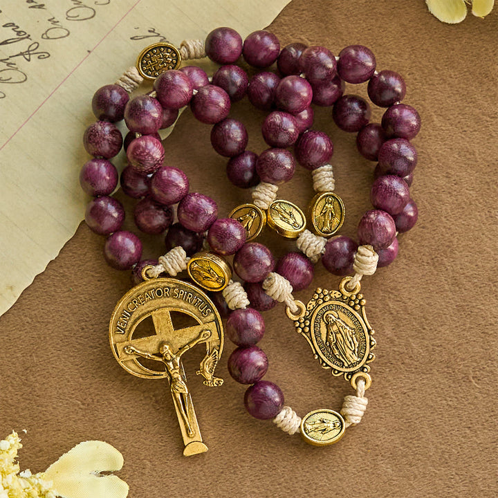 Christianartworkshop Marienschutz-Rosenkranz in Lila-Gold mit verziertem Heiligenschein-Kruzifix: Königliche Töne des Glaubens - image 2