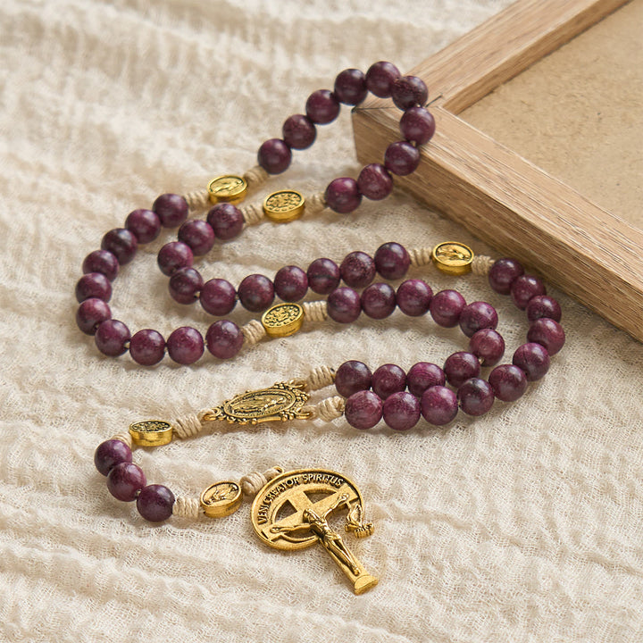 Christianartworkshop Marienschutz-Rosenkranz in Lila-Gold mit verziertem Heiligenschein-Kruzifix: Königliche Töne des Glaubens - image 5
