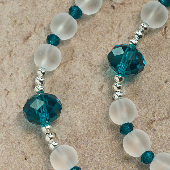 Christianartworkshop Rosenkranz aus mattiertem weißem Glas im Ozeanblau-Stil mit Kruzifix und Unserer Lieben Frau - image 9