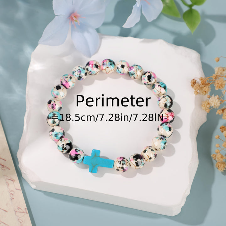 Christianartworkshop Inspirierendes Armband mit Kreuzmotiv aus Psalm 46,5 und farbenfrohen Crackle-Perlen - image 4