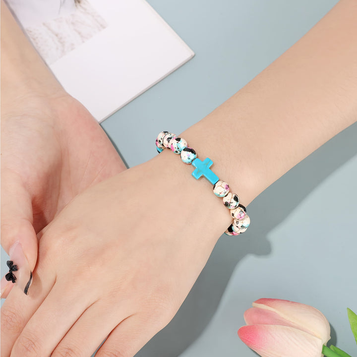 Christianartworkshop Inspirierendes Armband mit Kreuzmotiv aus Psalm 46,5 und farbenfrohen Crackle-Perlen - image 2