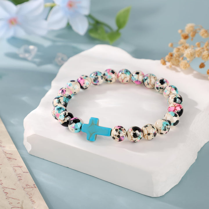 Christianartworkshop Inspirierendes Armband mit Kreuzmotiv aus Psalm 46,5 und farbenfrohen Crackle-Perlen - image 3