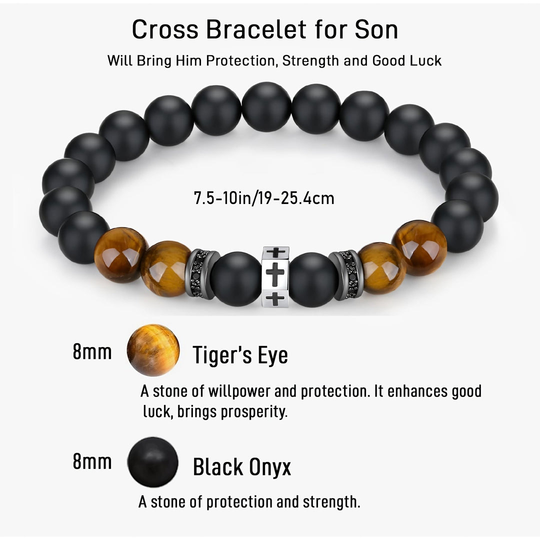 Christianartworkshop Kreuzarmband mit Tigerauge, schwarzem Onyx und Zirkonia – Akzentuierter Edelstahl - image 7