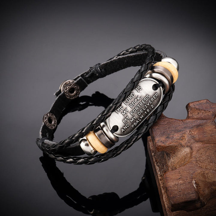 Christianartworkshop Handgefertigtes geflochtenes Lederarmband mit Inschrift aus Psalm 18,2 - image 4