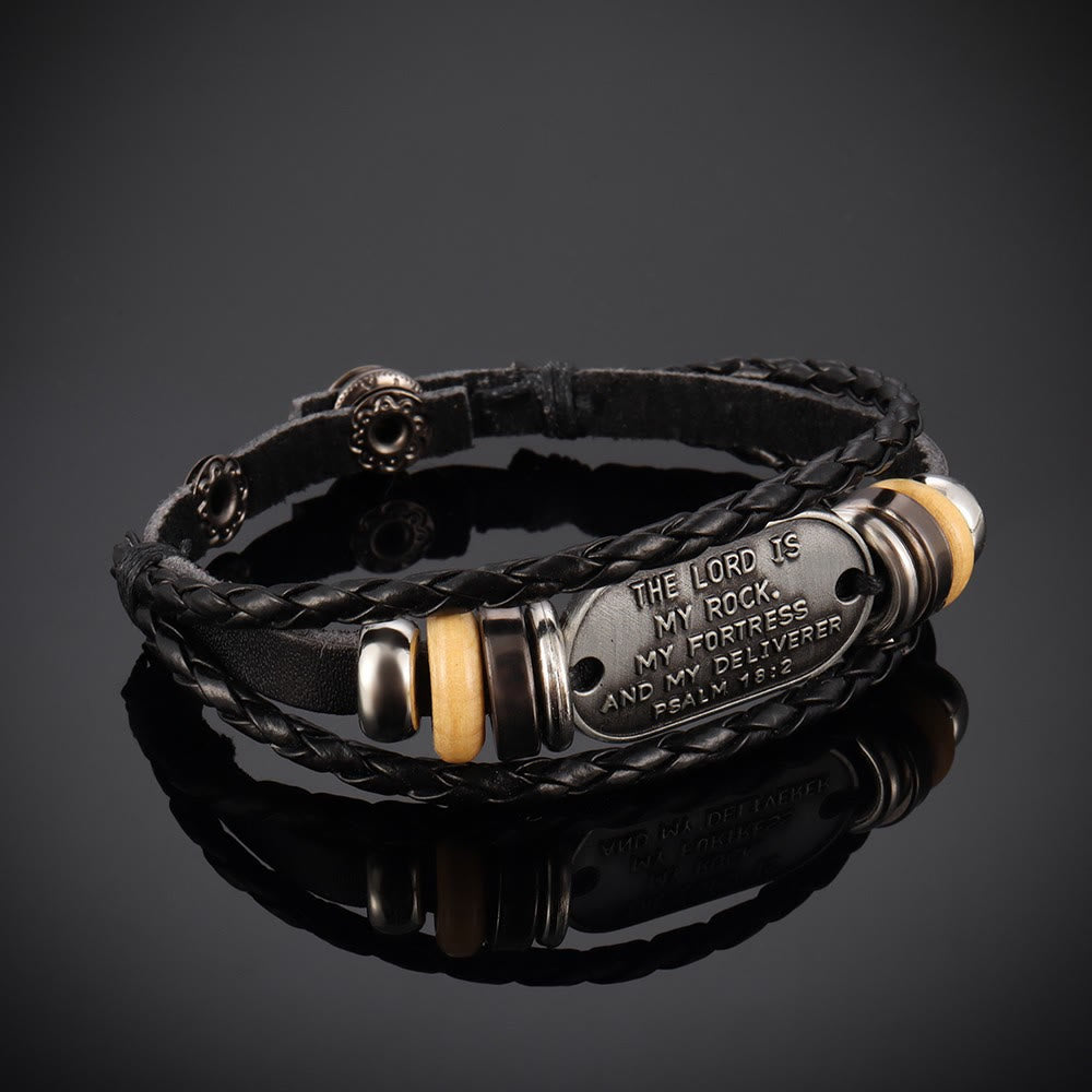 Christianartworkshop Handgefertigtes geflochtenes Lederarmband mit Inschrift aus Psalm 18,2 - image 2
