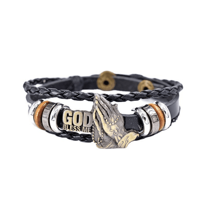 Christianartworkshop Retro-Armband mit betenden Händen, Aufschrift „GOTT SEGNE MICH“, schwarz geflochten - image 8