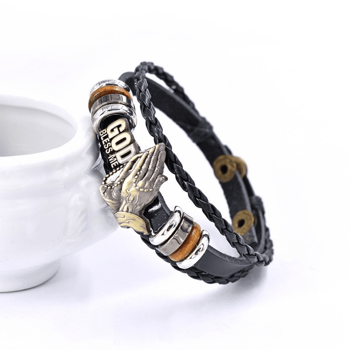 Christianartworkshop Retro-Armband mit betenden Händen, Aufschrift „GOTT SEGNE MICH“, schwarz geflochten - image 7