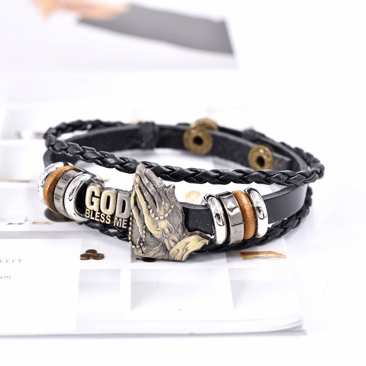 Christianartworkshop Retro-Armband mit betenden Händen, Aufschrift „GOTT SEGNE MICH“, schwarz geflochten - image 6