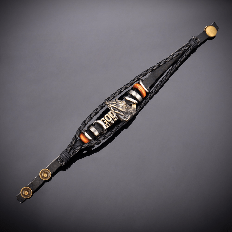 Christianartworkshop Armband im Retro-Stil mit betenden Händen, GOTT SEGNE MICH, schwarzes geflochtenes Design - image 5